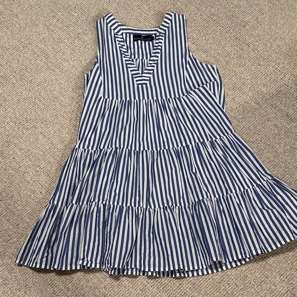 Pomander Place Blue and White Striped V-Neck Top